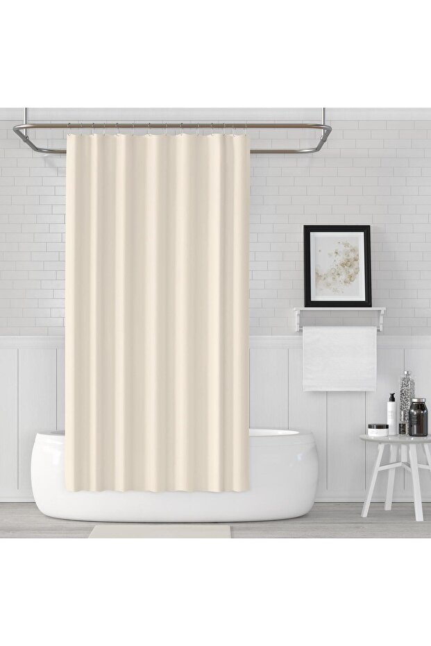 Bathroom Curtain 1X180X200 Single Wing Shower Curtain with Ring Gift Shower Cabin Curtain Cream 0010
