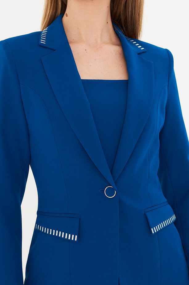 Taş Detaylı Elbiseli Ceket Takım Saks - 4