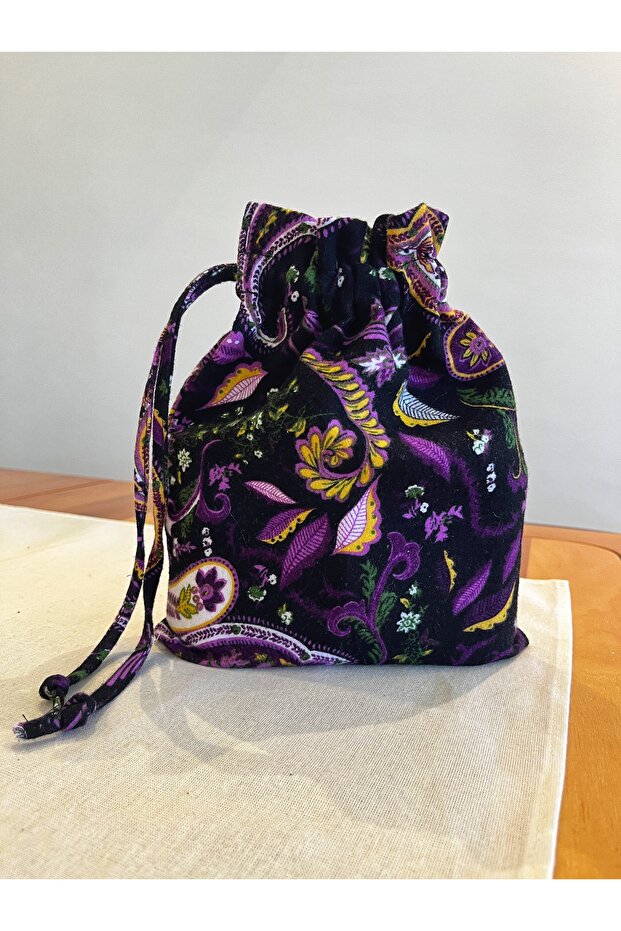Flannelette Cloth Pouch with Shawl Pattern - Drawstring Bag Organizer - Toiletry Bag - Jewelry Organizer