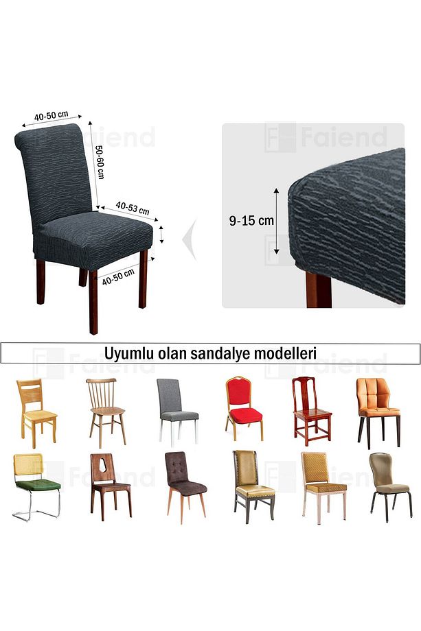 Lastikli JAKARLI Esnek Sandalye Örtüsü Düz Desen Sandalye Kılıfı (tekli) - 2