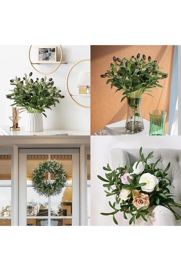 Yapay Zeytin 40cm 5 Dallı 10 Meyveli Demet Yapay Çiçek Artificial Olive - 8