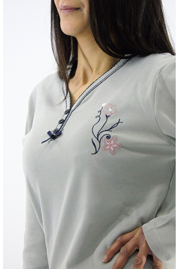 Yaka Düğmeli İnterlook Pijama Takımı - 3