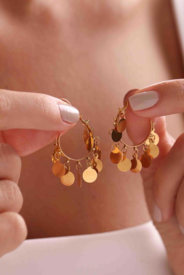 14 Ayar Altın Pullu Küpe - 4