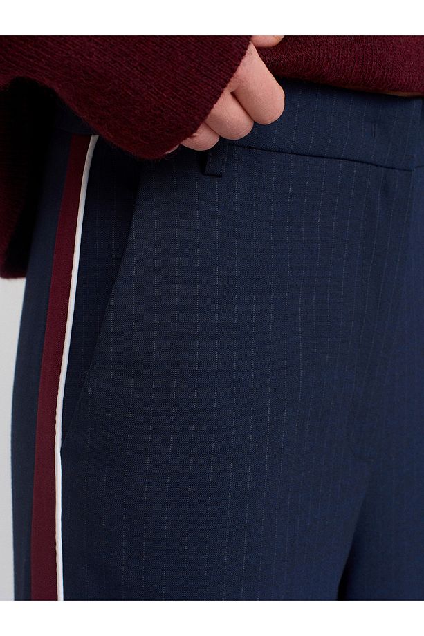71569 Yanı Şeritli Dökümlü Pantolon-Lacivert - 4