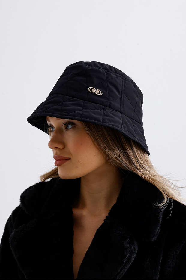 Women's Water-Repellent K Quilted Bucket Hat Black (Size 55-56cm)