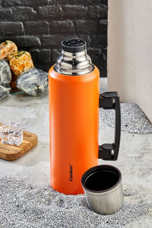 1.5 Litre Çift Katlı Çelik Termos-24 Saat Sıcak, 48 Saat Soğuk, Kulplu (Kamp, Piknik, Ofis, Seyahat) - 2