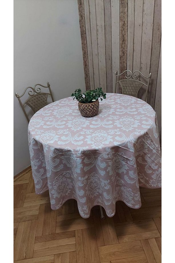 Yuvarlak,damask desenli,duck (SIVI İTİCİ ,LEKE TUTMAZ) kumaş,masa örtüsü - 5