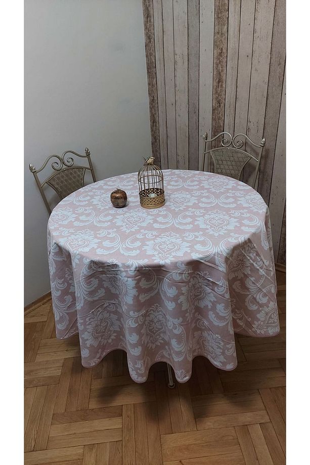 Yuvarlak,damask desenli,duck (SIVI İTİCİ ,LEKE TUTMAZ) kumaş,masa örtüsü - 1