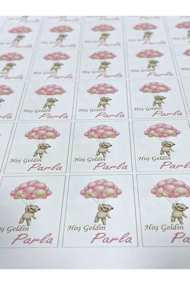 Yapışkanlı Isim Etiketi Uçan Balonlu Ayıcık Pembe 3,5 X 4.5 Cm 30 Adet Bebek Isim Etiketi - 3
