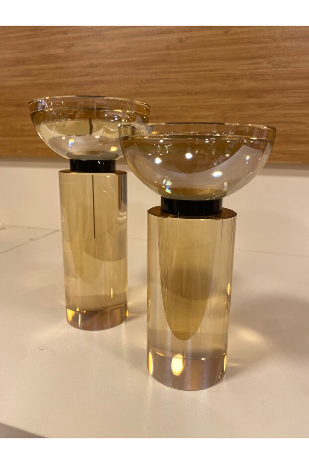 MUMLUK ŞAMDAN 2'Lİ KRİSTAL BAL SİYAH SİLİNDİR MODEL - 7