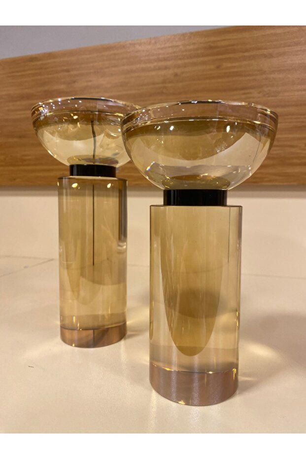 MUMLUK ŞAMDAN 2'Lİ KRİSTAL BAL SİYAH SİLİNDİR MODEL - 6