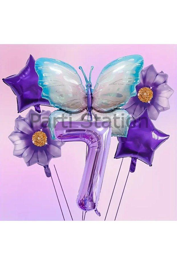 Purple Butterfly 7 Years Old Balloon Set Purple Daisy Butterfly Concept Birthday Balloon Set