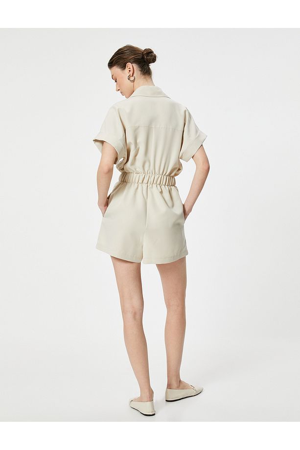 Oversize Şort Tulum Gipeli Cep Detaylı Kısa Kollu - 4