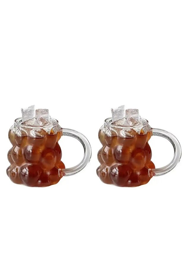 New Generation 350 ml Grape Design Borosilicate Glass Latte, Soft Drink Mug Cup 2 Pieces - 2430