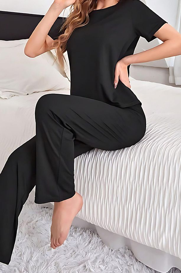 Raew Pijama Takımı Kısa Kollu Ultra Soft Ring Viskon Siyah - 1