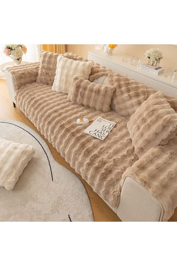Tavşan Peluş Bubble Üç Kişilik Kanepe Örtüsü ( 1adet ) Ölçüm 80 X 200 Cm Oturmak İçin-sütlü Kahve - 1