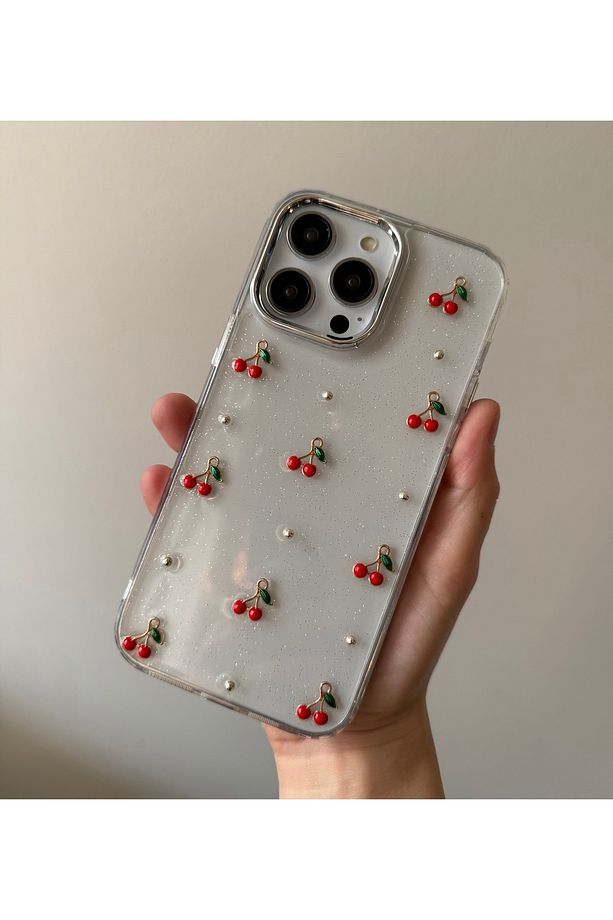 İPHONE 15 PROMAX UYUMLU KİRAZLI SİMLİ KAMERA ÇERÇEVE DETAYLI KILIF - 1