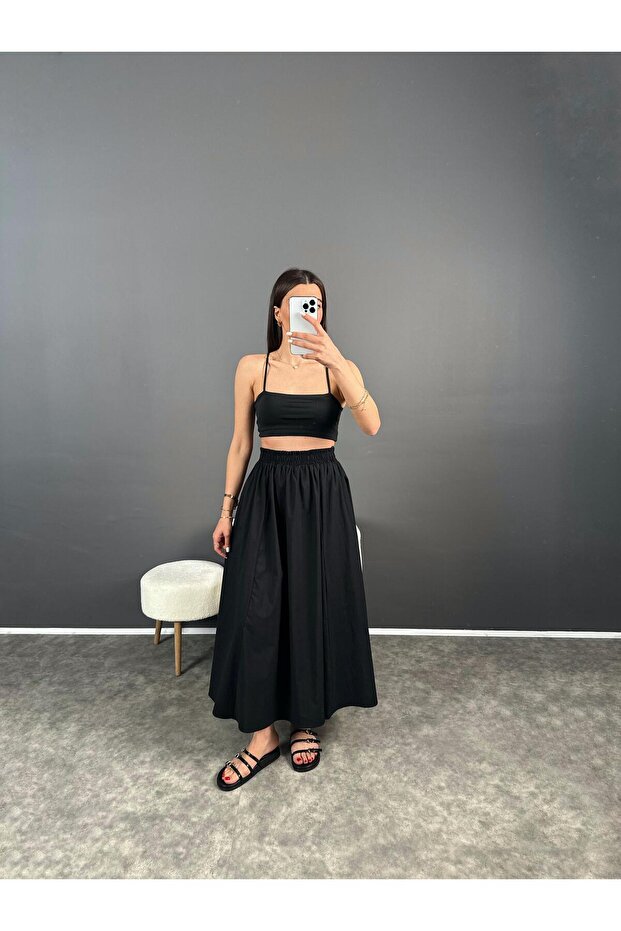 Franco Siyah  Poplin Cepli Etek - 6