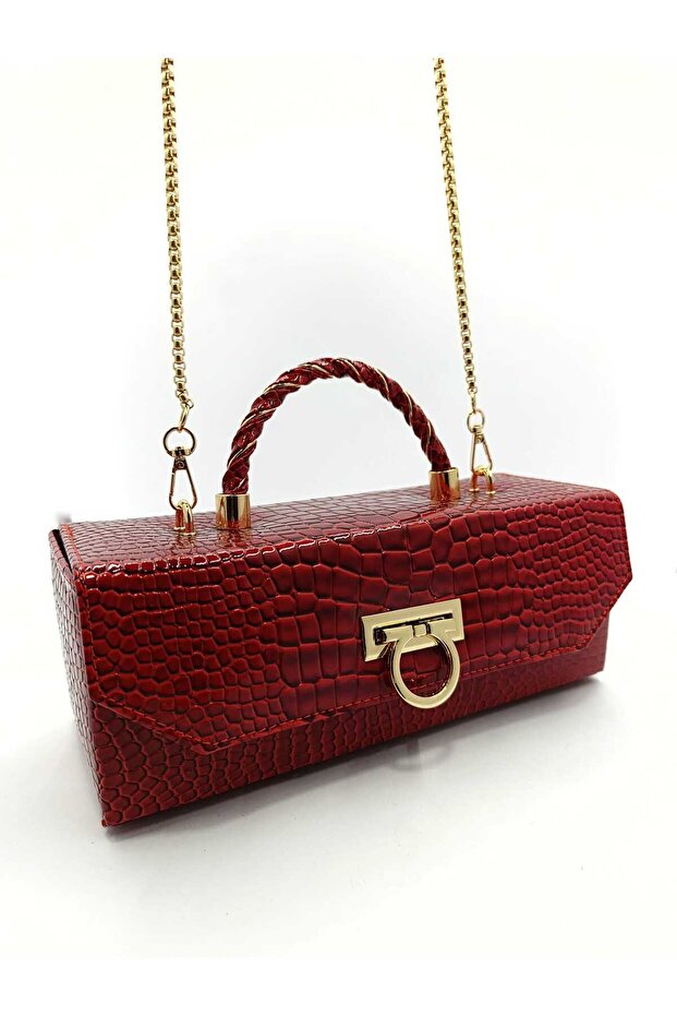Crocodile Rectangular Red Bag - 6