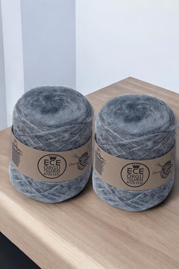 Granito üç kat, üç farklı tonda gri angora yün örgü ipi - 2