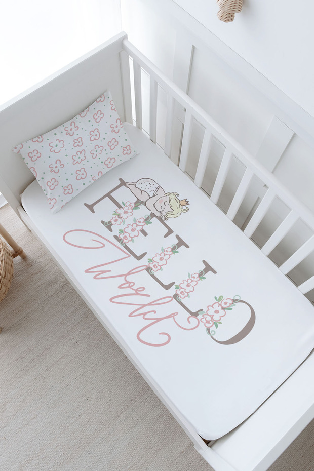 Baby Size Fitted Sheet Set - Pure Baby Series - Hello World