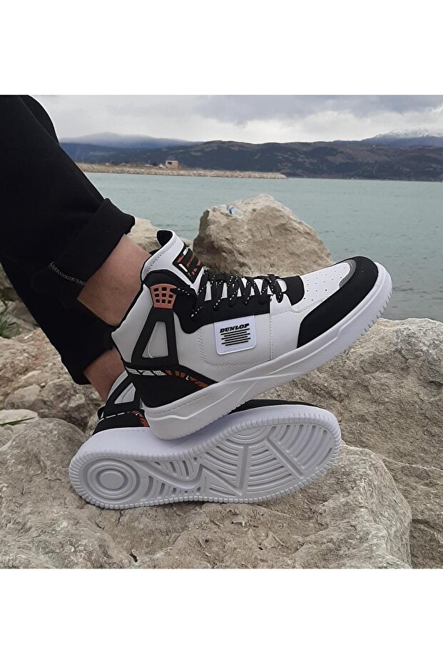 2238 White-Black, Fuspeted Orthopedic High Top Basket Sneakers