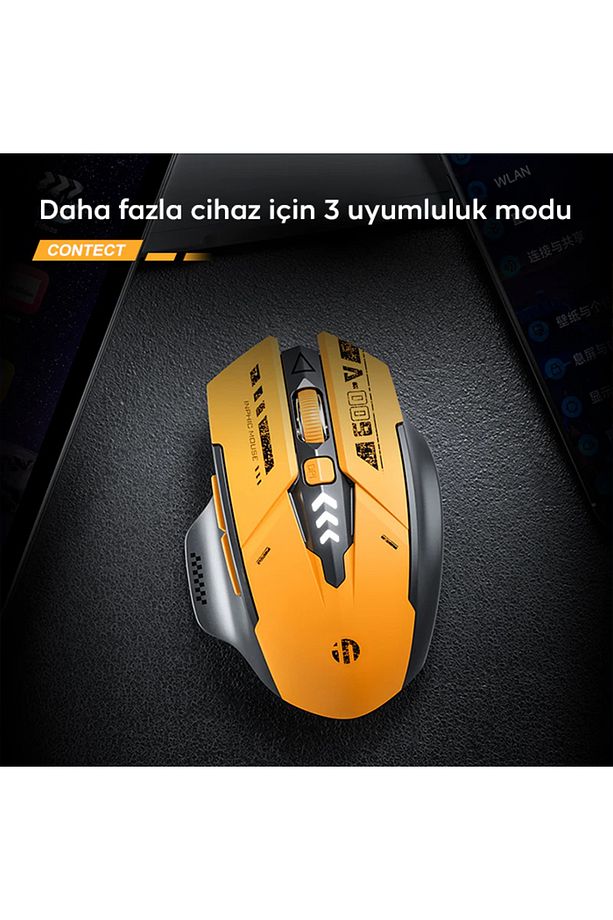 İNPHİC A9 2.4G Kablosuz Ve Bluetooth 5.0/4.0 Mouse Fare, Şarj Edilebilir SARI - 4
