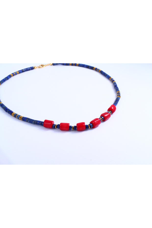 Mercan ve Lapis Lazuli Taşlı Kolye - 4