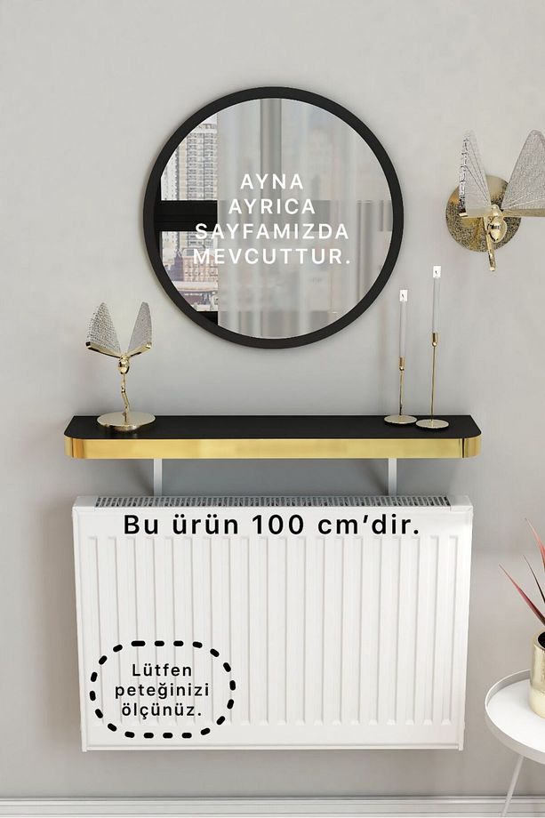 Siyah Gold Petek Üstü Uçan Raf & Dresuar Duvar Montajsız Kalın Kenar 100 Cm - 1