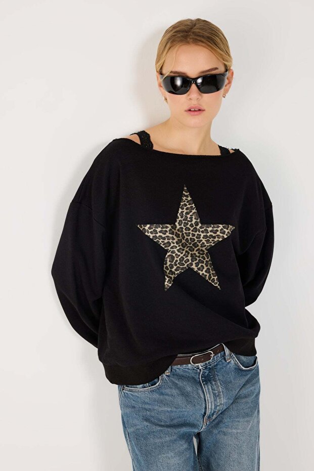 Sweatshirt mit U-Boot-Ausschnitt - 2