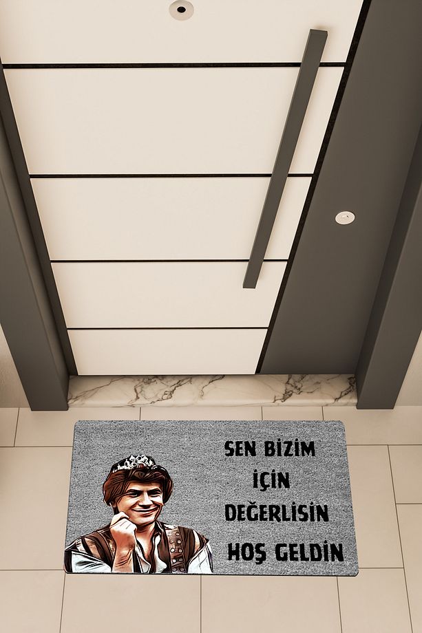 Yüksek Kaliteli Dijital Baskı Gri, Prens Bizim İçin Değerlisin temalı Kapı Önü Paspası - 1