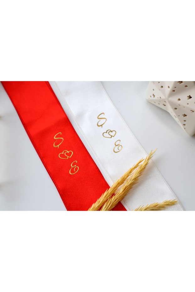 2 Meters White/Red Gold Printed 6 cm Jewelry Ribbon - 2 Pieces