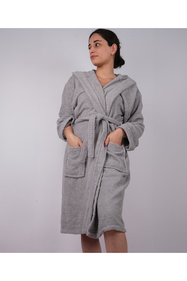 Gray Colored 100% Cotton Curl Hooded Model Bathrobe (S-M-L-Xl-2Xl-3Xl-4Xl) Large and Oversize