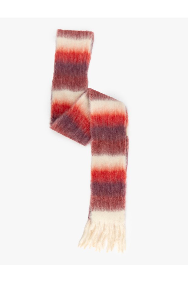 Color Blocked Tassel Detailed Soft Textured Long Scarf