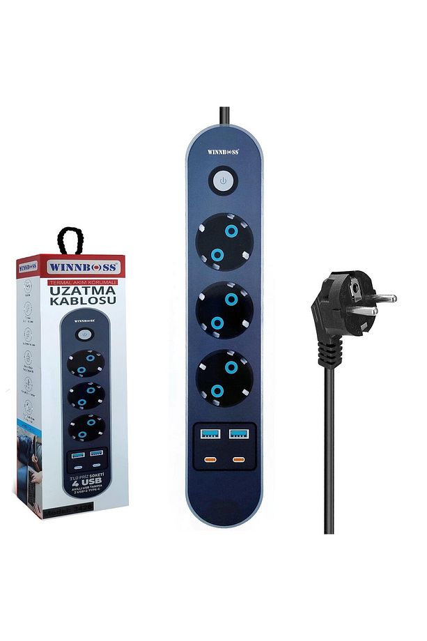 Akım Korumalı Priz Üçlü Anahtarlı 2mt 2xusb 2xtype-c Wn-3426 - 1