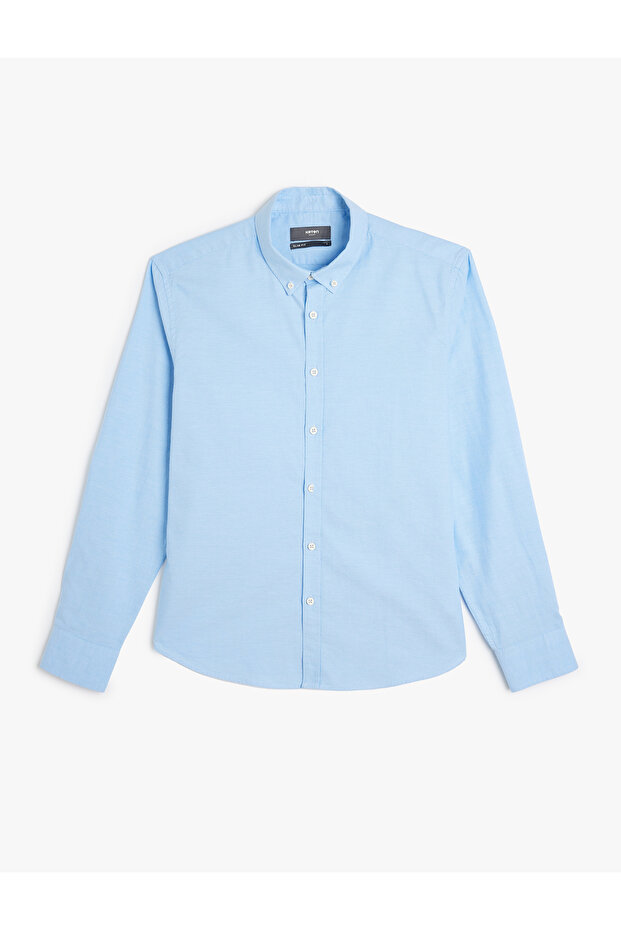 Cotton Button Collar Slim Fit Long Sleeve Shirt