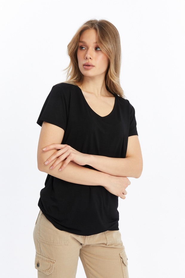 Daisy Kadın Bambu V Yaka Tshirt - 5