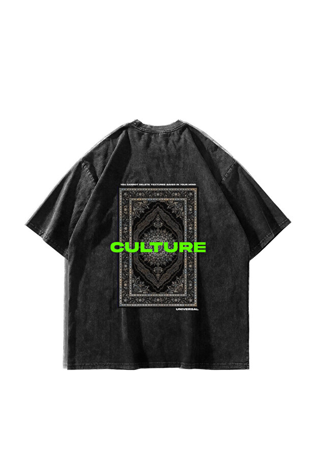 Culture Ethnic Printed Oversize Unisex Premium Washable Black T-Shirt