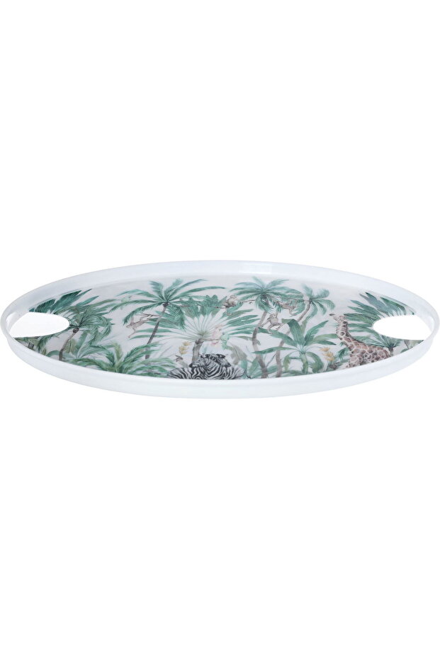 Plastic Serving Tray, Saif Gallery, 36 x 2 cm, Round, Green Vase, Handle - White