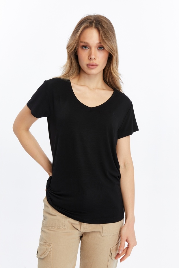 Daisy Kadın Bambu V Yaka Tshirt - 1