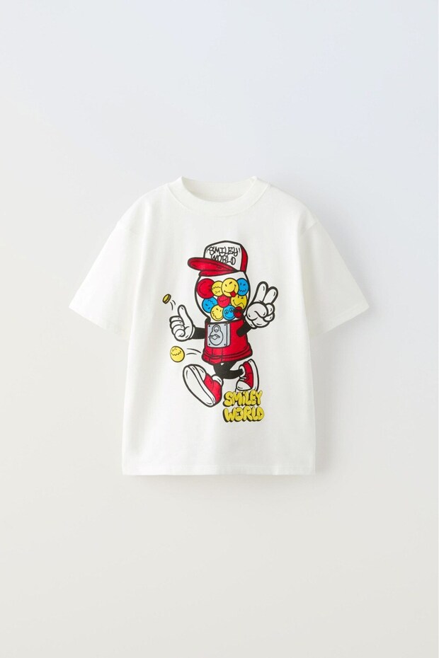 The Champ Smiley World Printed White Boy's T-Shirt