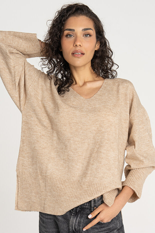 Kadın V Yaka Örme Kazak - Lucca - 1