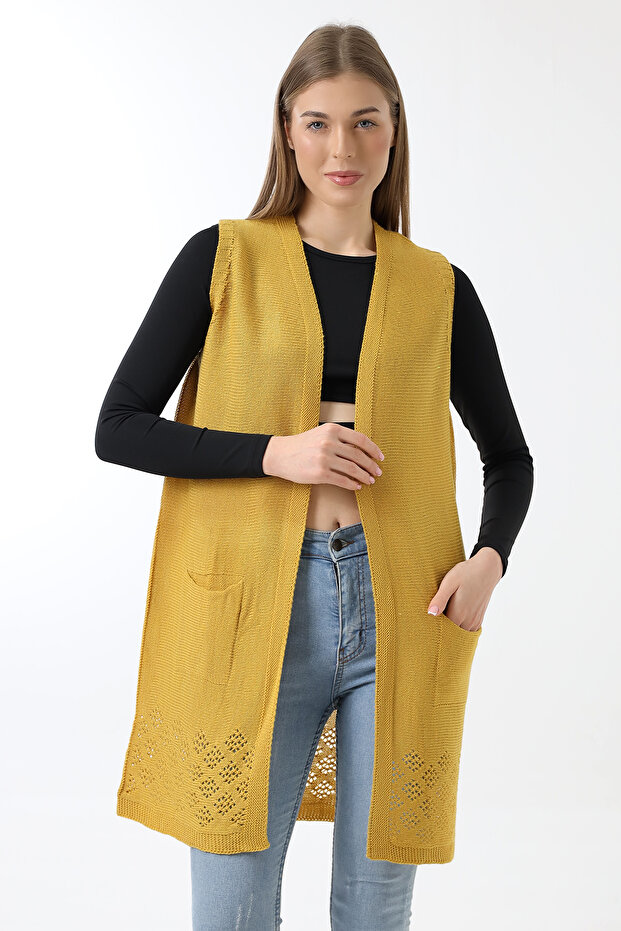 Kadın Sarı Mevsimlik Triko Yelek - 2