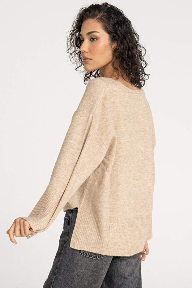 Kadın V Yaka Örme Kazak - Lucca - 3