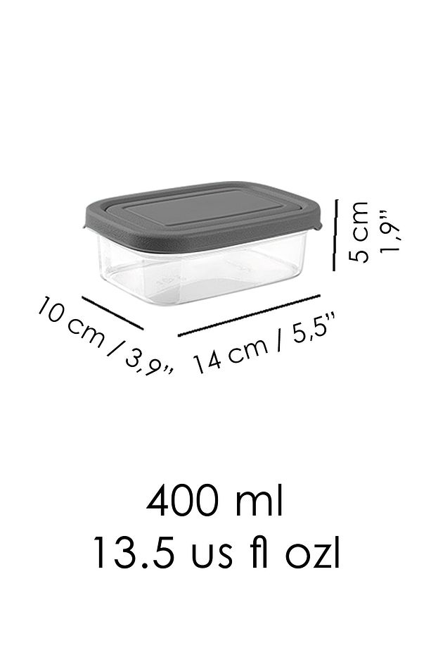 8 Adet Dikdörtgen Erzak Saklama Kabı - Mikrodalgaya Uygun Düzenleyici Organizer 400ml Gri - 5
