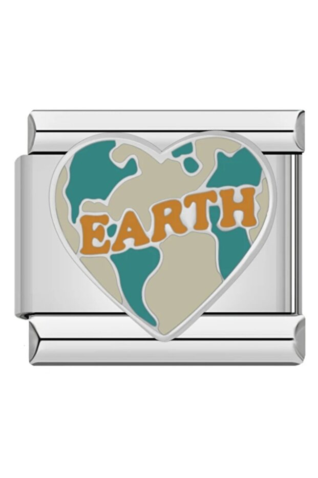 World Patterned Earth Written Heart Italian Bracelet Charm