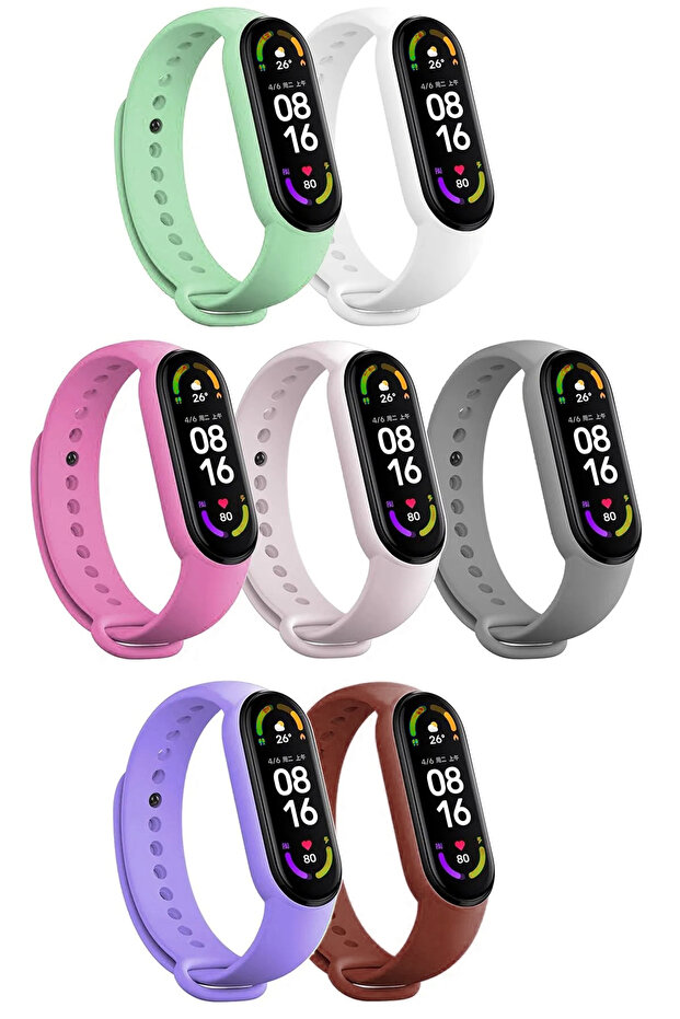 مجموعة سوار سيليكون متوافقة مع Xiaomi Mi Band 5 و6 مكونة من 7 قطع