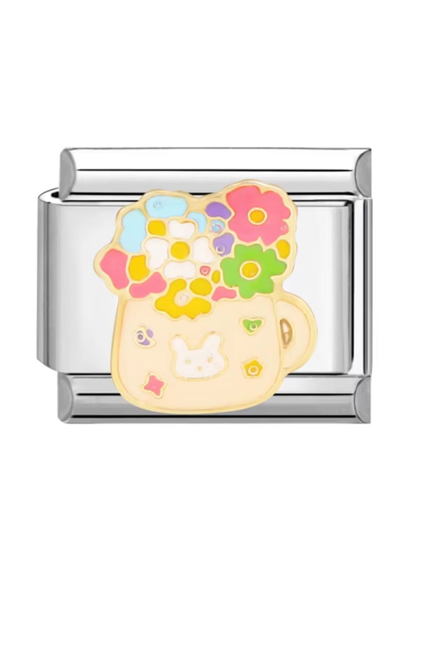 Floral Themed - Colorful Flowers in a Pot Italian Bracelet Charm