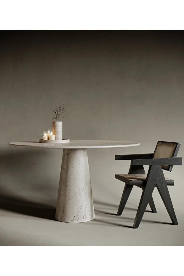 Yuvarlak Jozeph Tek Huni Ayak Traverten Mermer Yemek Masası - 2