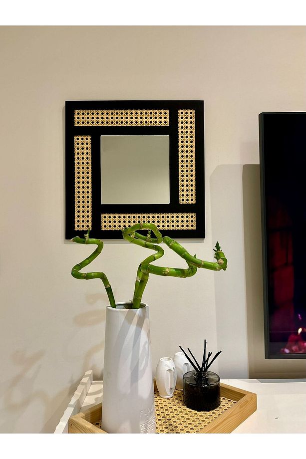 DEKORATİF RATTAN AYNA, HAZERAN AYNA, HAZERAN, RATTAN (40*40 CM ) - 1
